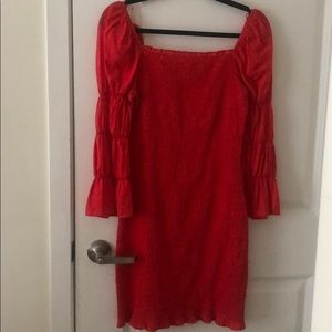 Off the shoulder red mini dress